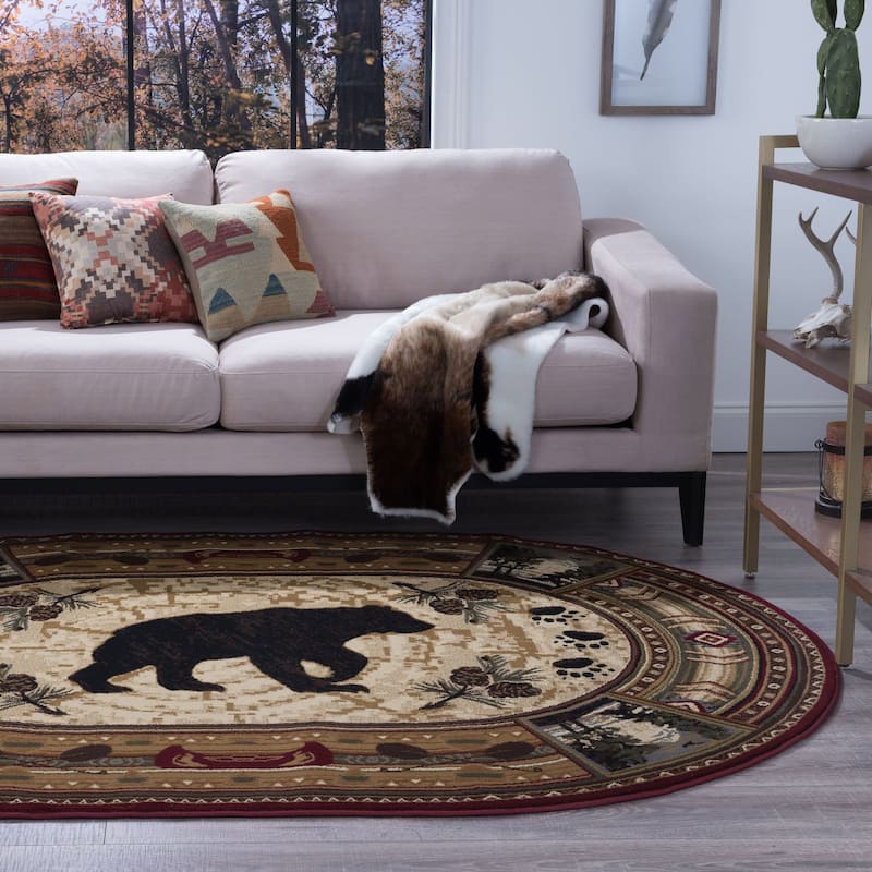Natural Lodge Transitional Graphic Indoor Area Rug - 5'3'' x 7'3'' Oval - Brown