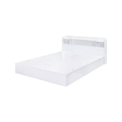 Queen Bed with Storage - Modern Platform Bed Frame, White Finish, Low Profile Design