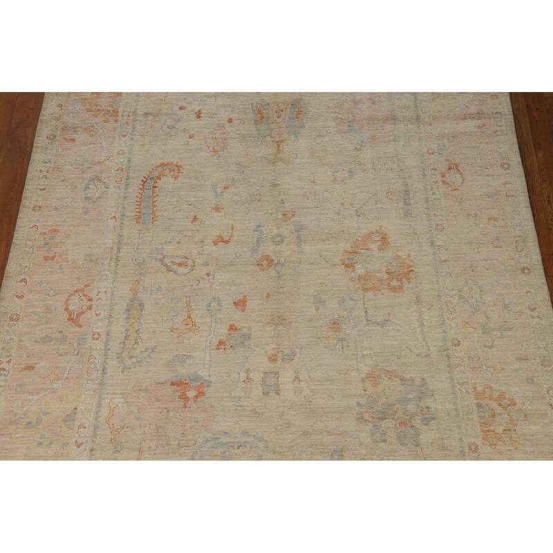 Oushak Turkish Area Rug Vegetable Dye Hand-Knotted Wool Carpet - 6'11"x 9'7"