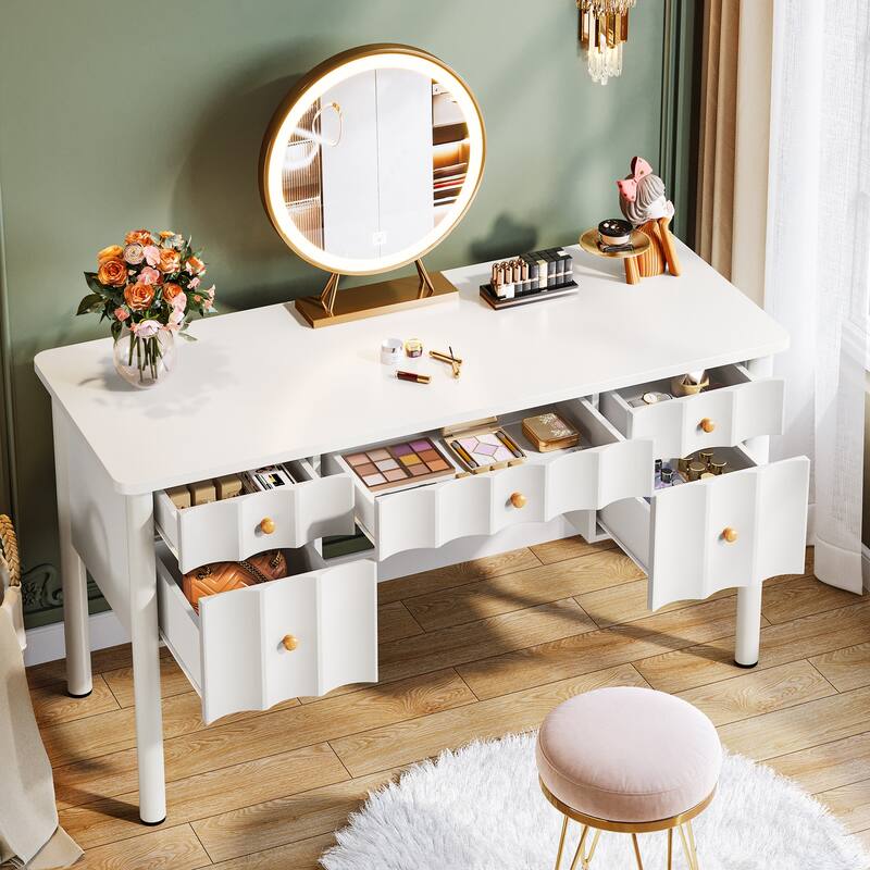 Modern Makeup Vanity Table with Storage Shelves