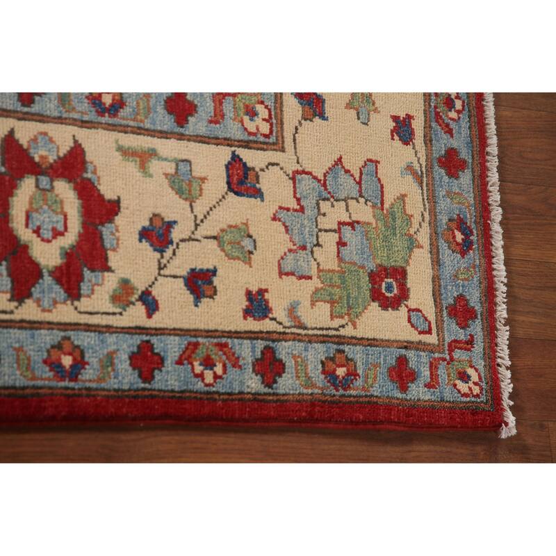 Red Kazak Area Rug Hand-Knotted Floral Wool Carpet - 5'9" x 7'8"