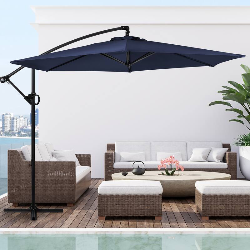Futzca 9FT Outdoor Hanging Offset Patio Umbrella - Navy Blue