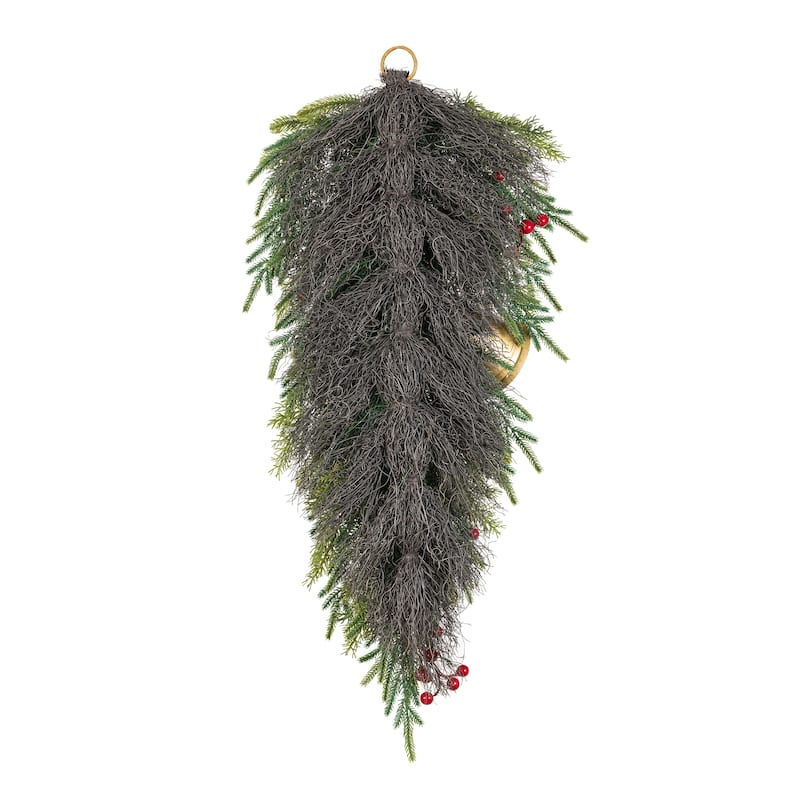 Glitzhome Christmas Berry Bow Pinecone Bell Holy Leaf Teardrop Swag Xmas Wreath