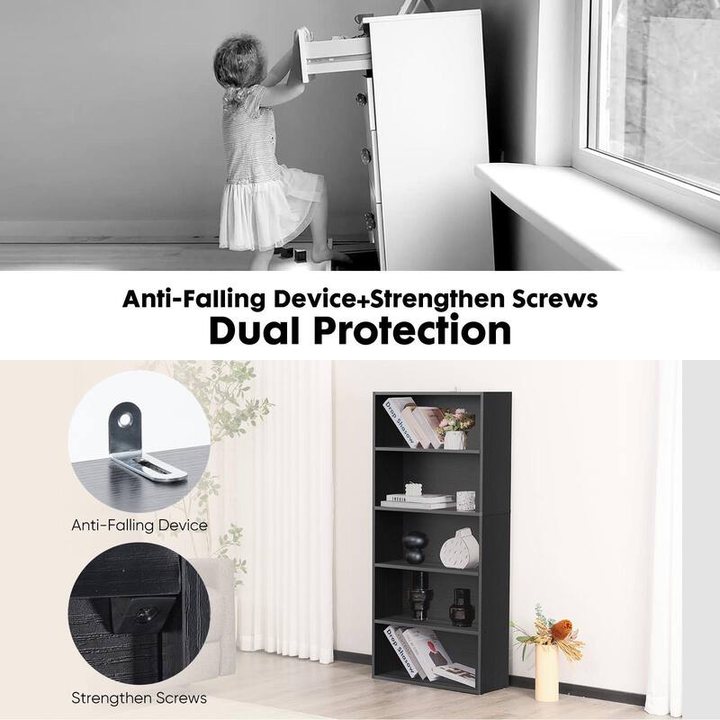 Rossetta 5-Tier Industrial Simple Floor Standing Open Bookshelf with Topmost Iron Bracket