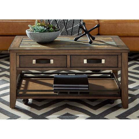 Toasted Almond Rectangular Coffee Table with Tile Inset