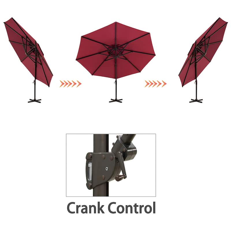 11 FT Outdoor Solar-Powered LED Light Aluminum Double Top Patio Cantilever Umbrella with Fillable Base