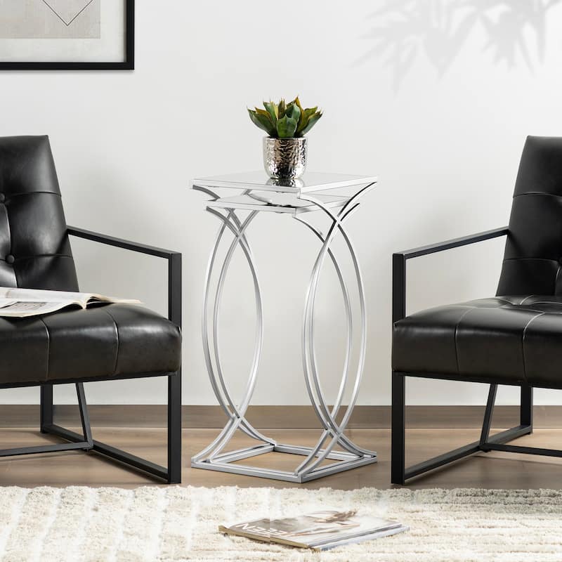 Glitzhome Set of 2 Glam Glass Modern Square/Octagon Gold/Silver Side Table Sofa Table