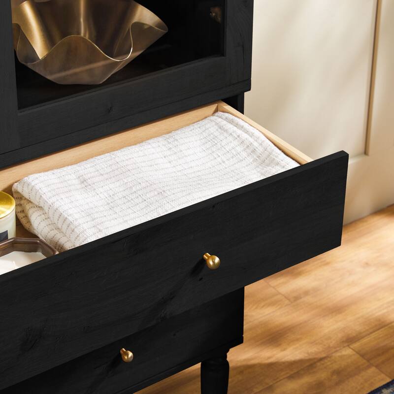 Walker Edison Modern Arched MDF Bookshelf Cabinet with Glass Doors