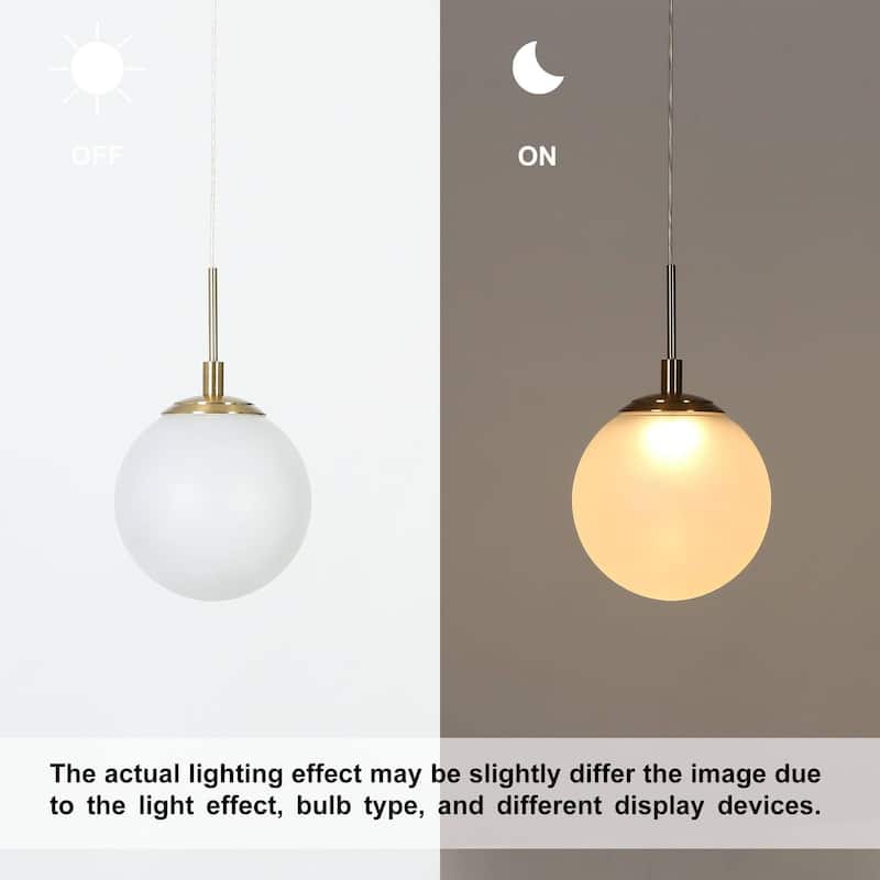 Modern 1-Light Gold LED Pendant Lights Globe Glass Kitchen Island Lights for Dining Room - 4.7" D x 8.5" H