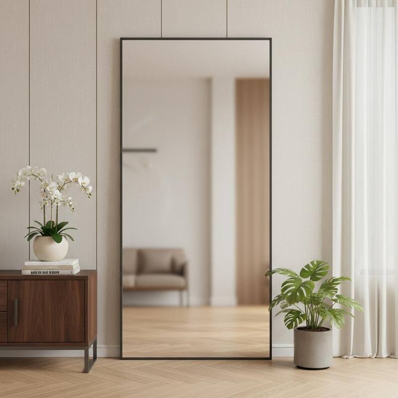 HomeRoots 71" Black Metal Freestanding Or Wall Mount Framed Full Length Mirror - 31.00 in. x 71.00 in. x 0.60 in. - 31.00 in. x 71.00 in.  x 0.60 in.