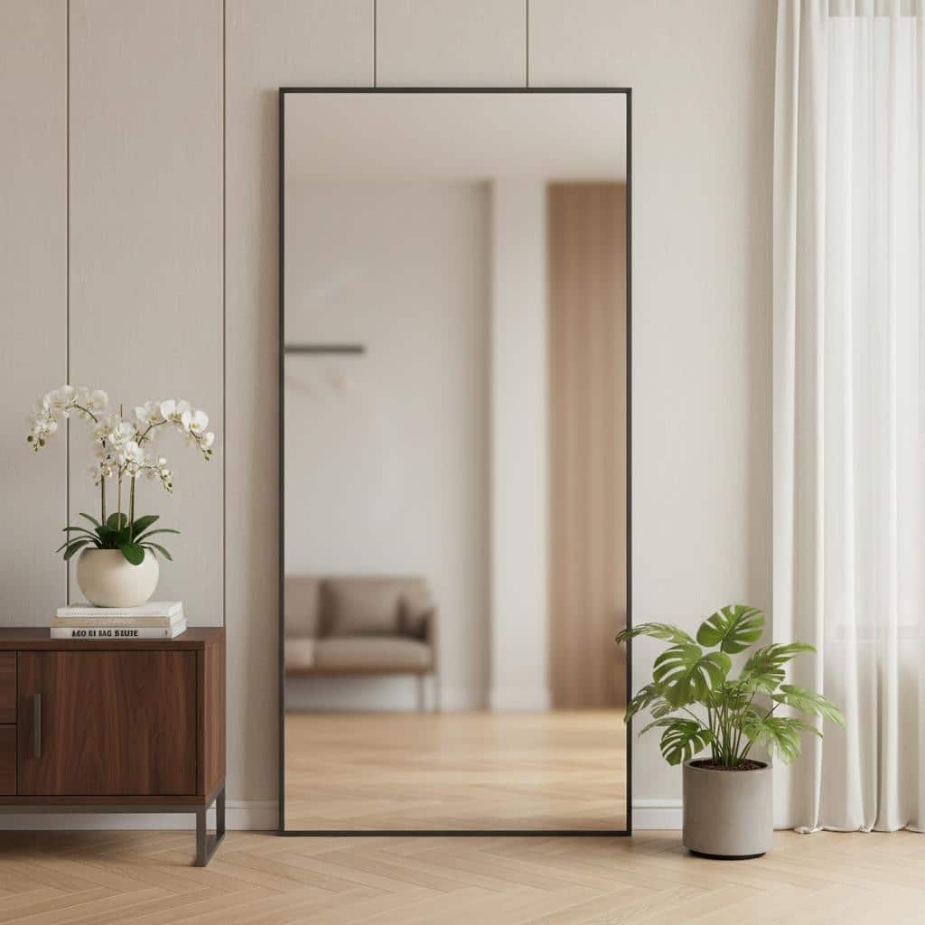 HomeRoots 71" Black Metal Freestanding Or Wall Mount Framed Full Length Mirror - 31.00 in. x 71.00 in. x 0.60 in.