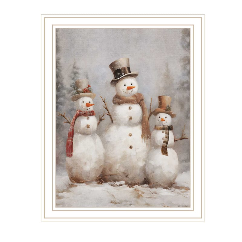 Framed Wall Art - Three Snowman Pals, White Frame