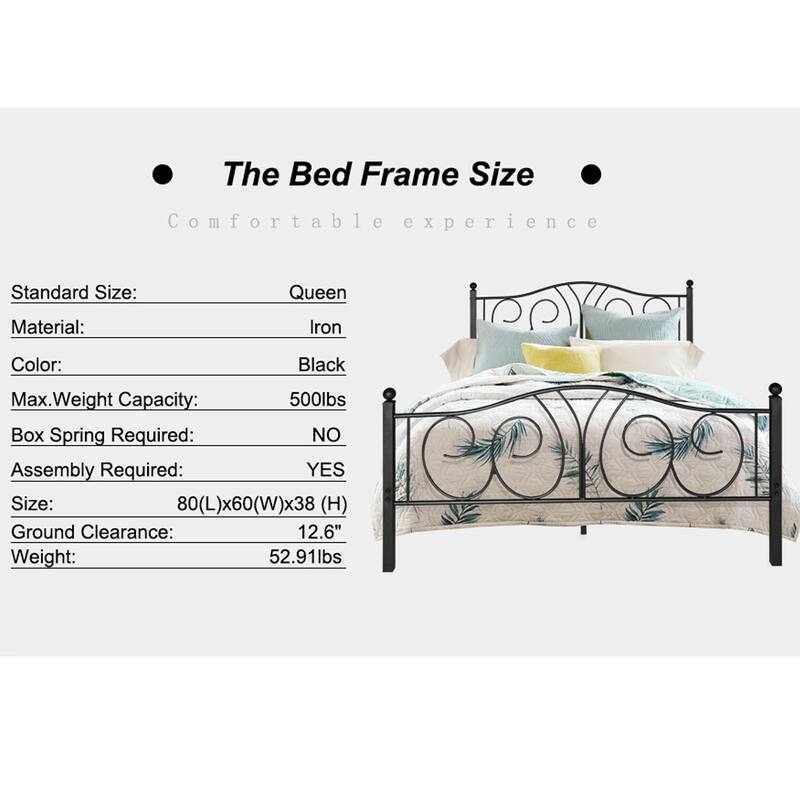 Classic Metal Platform Bed Frame with Headboard