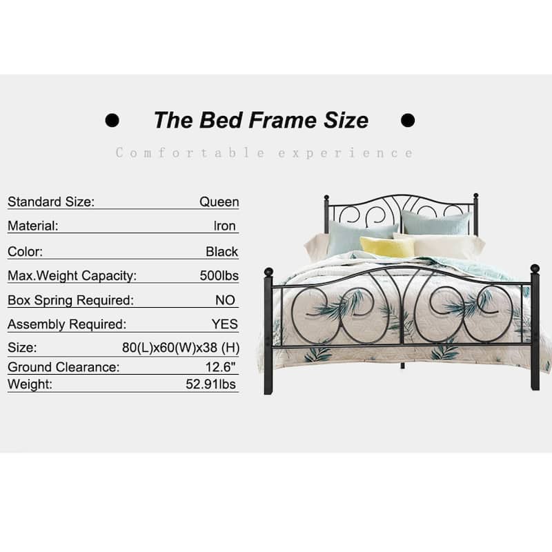 VECELO Platform Bed Frame with Scroll Headboard, Twin/Full/Queen Size Beds