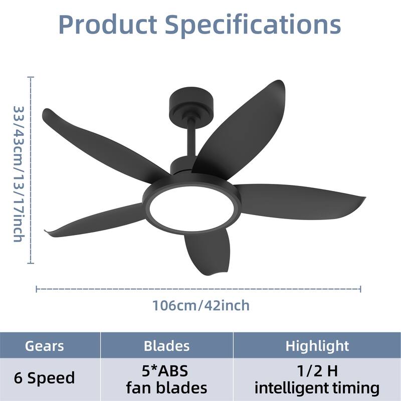 42" High Airflow Plug-in Fan Blades ABS Plastic Fan Blades Ceiling Fan Light