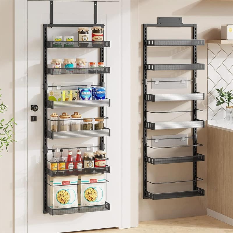 6-Tier Large Wall Mounted Storage Spice Rack - Black - 16.92"D x 6.1"W x 50.19"H
