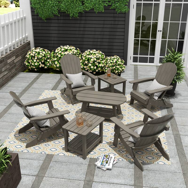 Vineyard HIPS Outdoor Folding Eco-Friendly All Weather Seashell Adirondack Chairs (7-Piece Conversation Set) - Charcoal Gray