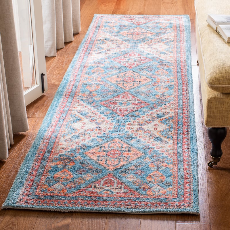 SAFAVIEH Handmade Saffron Alayna Modern & Contemporary Tribal Blue/Rust Cotton - 2' 3" x 8' - Blue/Rust - Runner