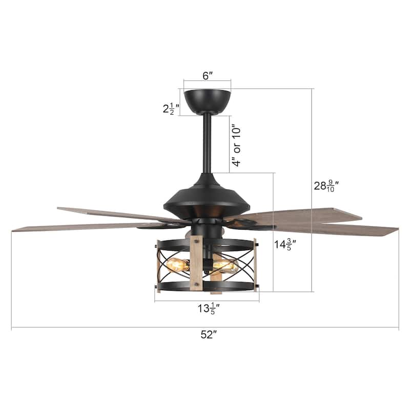 52-inch Walnut Wood 5-Blade Industrial Indoor Ceiling Fan with Remote