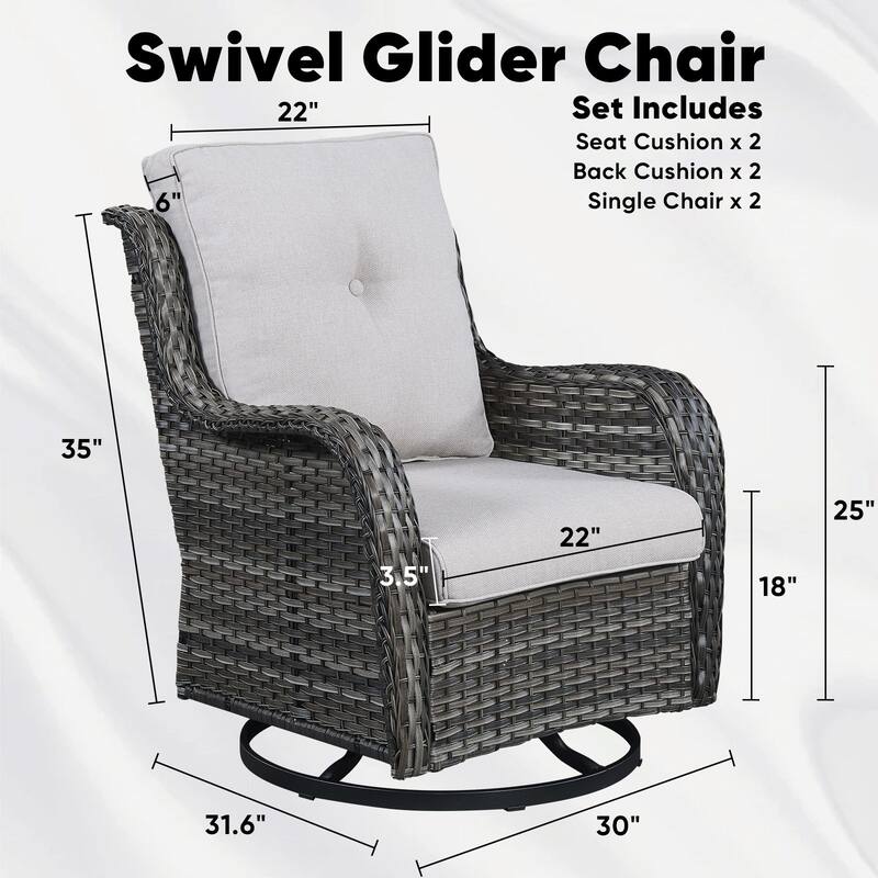 Pocassy Outdoor Glider Chairs Table with 4Inch 5Inch 6Inch Cushion