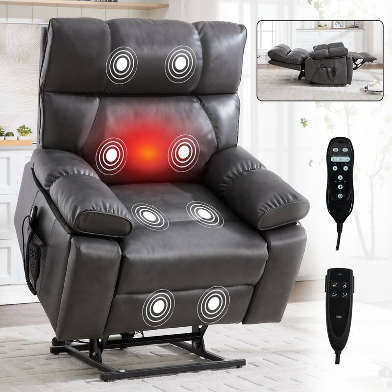Leatheraire Heat Massage Dual Motor Infinite Position Up to 350 LBS Large Electric Power Lift Recliners with Hidden Cup Holders