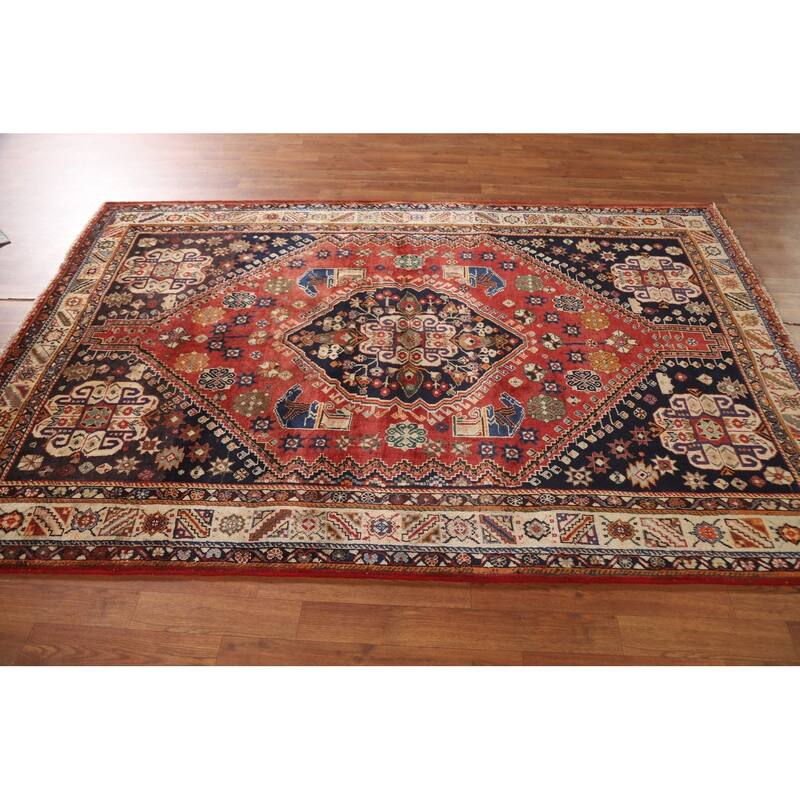 Vegetable Dye Shiraz Kashkoli Persian Vintage Rug Handmade Wool Carpet - 5'2"x 7'9"