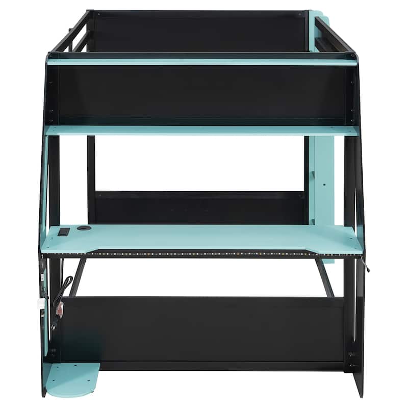 Gaming Loft Bed with Desk LED USb Shelf Full Size