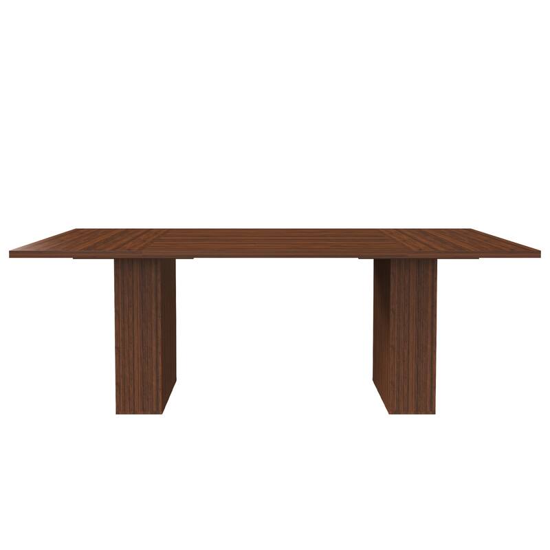78 Inch Long Dining Table with Storage Base in Natural Wood Veneer, Rectangular MDF Farmhouse Table for 6 People - Walnut