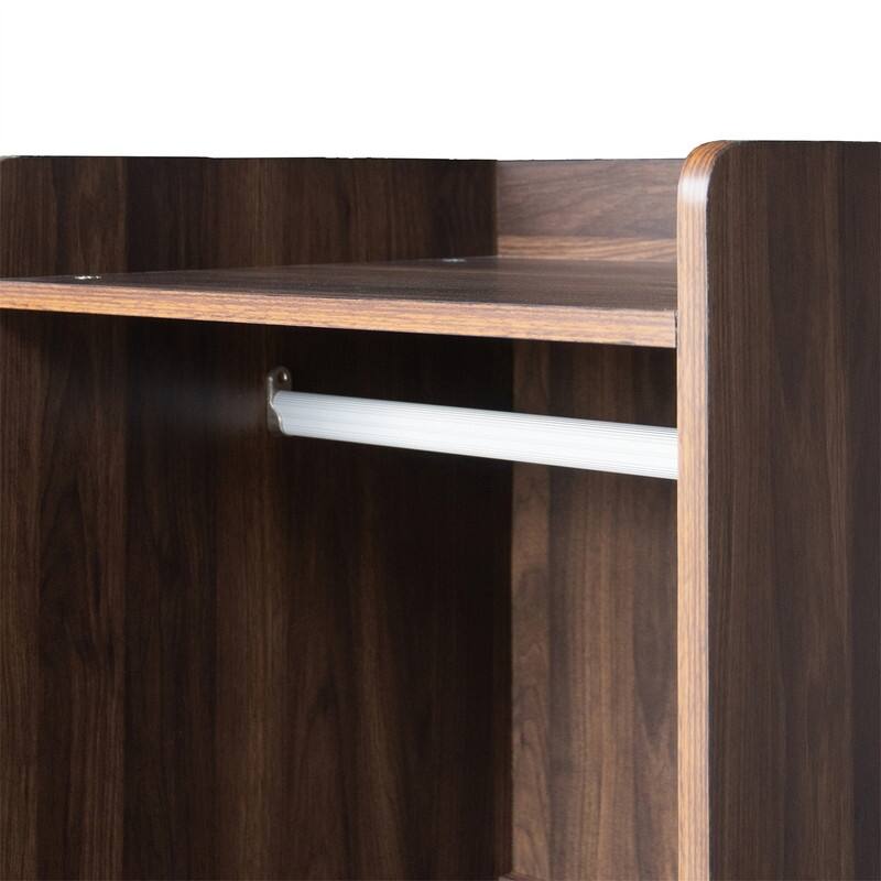 Open Style Wardrobe Closet with 3 Large Storage Drawers and Hanging Rods, Modern Armoire Clothing Organizer with Storage Shelves