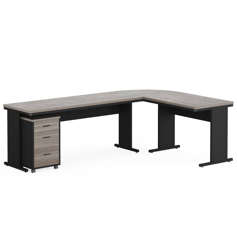 83" L-Shaped Executive Desk, Large Industrial Corner Computer Table Gray & Black