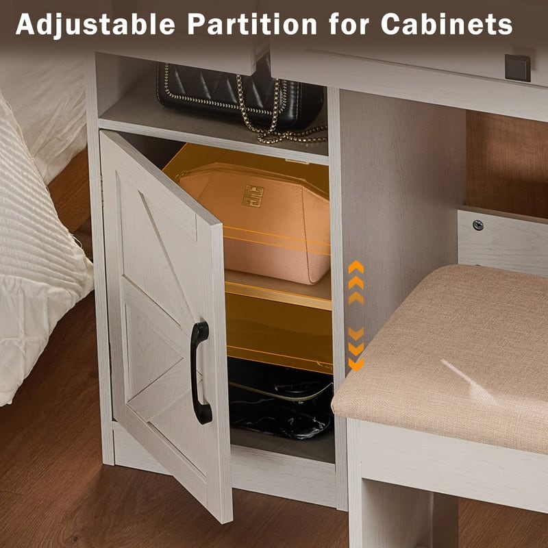 Vanity Dresser with Mirror and Stool Set Storage Drawers Luxury Furniture