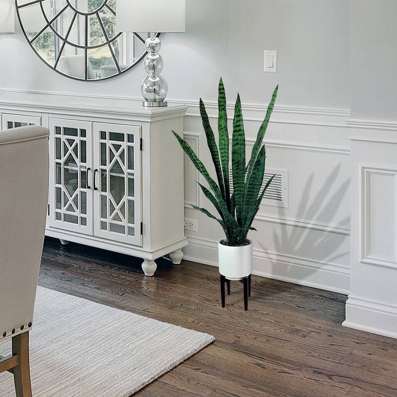 44-inch Synthetic Snake Plant in White Ceramic Plant Stand