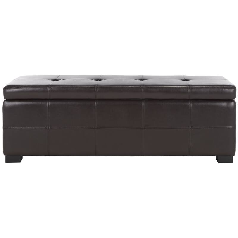SAFAVIEH Harper Tufted Brown Bicast-Leather Large Storage Bench - 46.9" x 18.3" x 16.7" - 47Wx18Dx17H