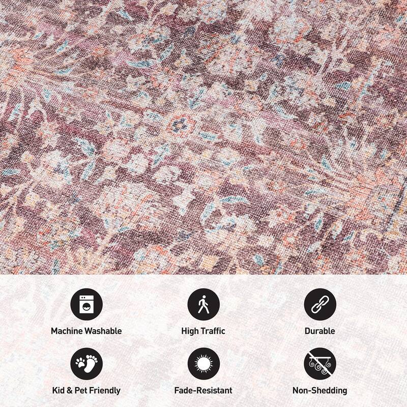 World Rug Gallery Vintage Distressed Bordered Washable Area Rug