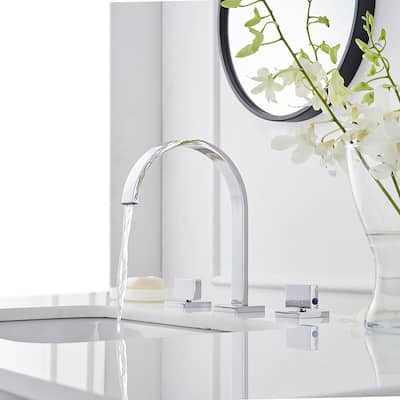 Chrome Waterfall 3 Hole 2 Handle Widespread Bathroom Faucet