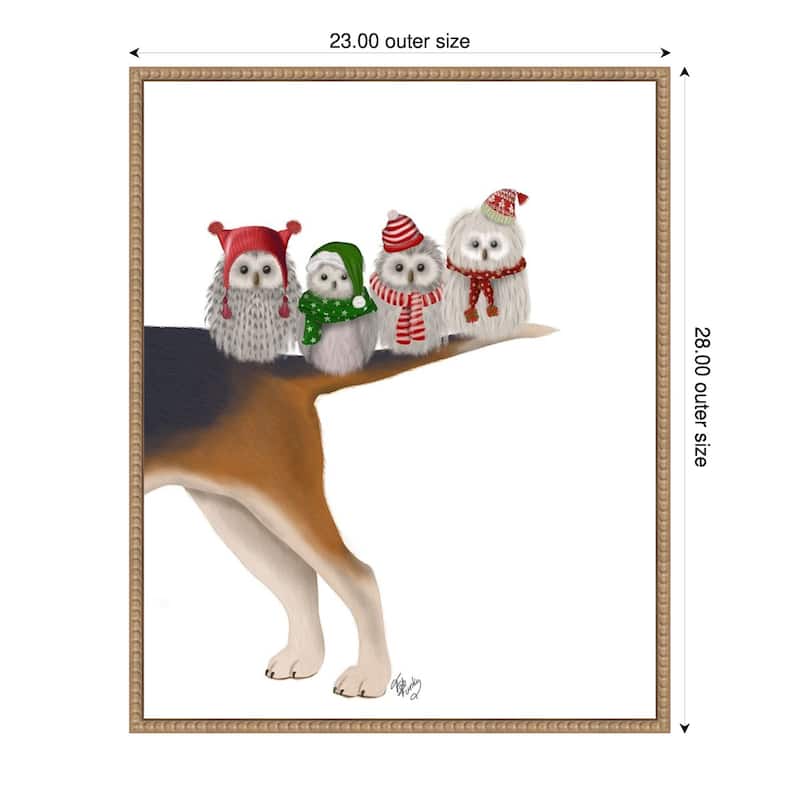 Christmas Bummer Owls by Fab Funky (23 x 28 in.), Framed Canvas Wall Art Print - Sylvie Beaded Rustic Natural