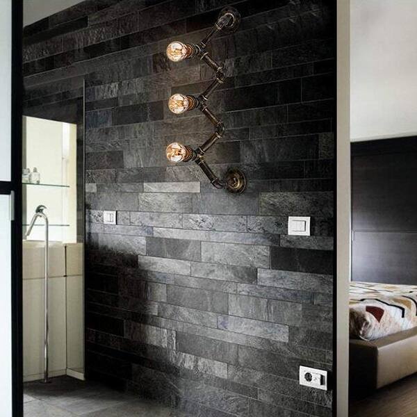 Shop 3 Light Industrial Steampunk Pipe Wall Sconce Rust