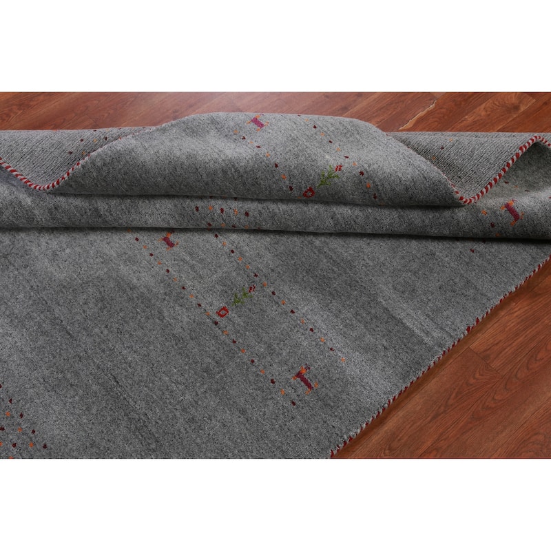 Hand Knotted Oriental 100% Wool Carpet Tribal Animal Pictorial Greys & Charcoal Gabbeh Area Rug - 7' 10'' X 5' 1''