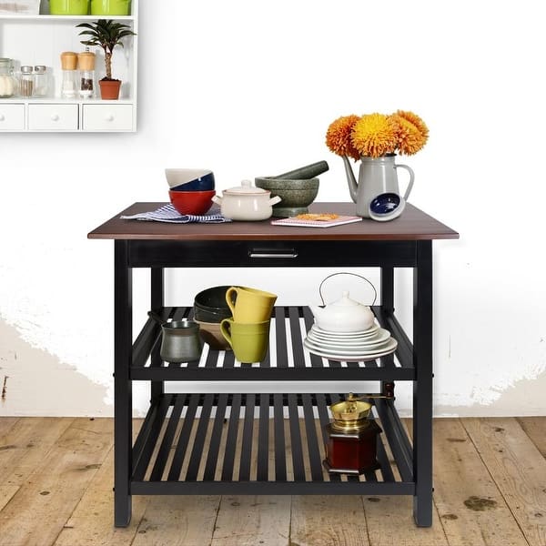 Shop 2 Shelf Natural Solid Wood Top Kitchen Island Overstock