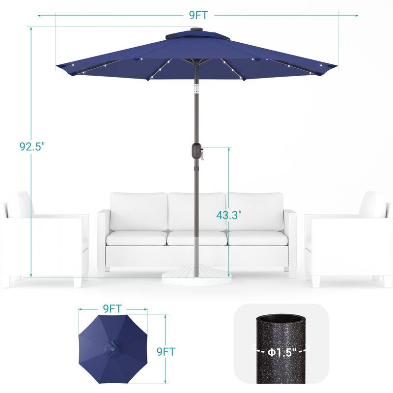BONOSUKI LED Patio 9Ft Market Umbrella,Outside Deck Table Umbrella