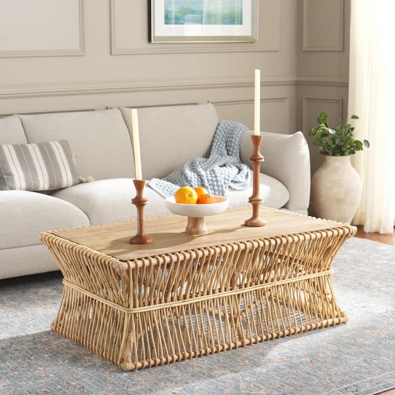 SAFAVIEH Pamala Grey Coffee Table - 43.7" x 26.2" x 15.7" - 44"W x 26"D x 16"H - Natural/Golden Brown