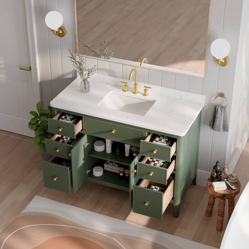 Modland 48" Bathroom Vanity with Sink, Soft Close Drawers & Doors, Carrara Marble Top, Fully Assembled - 48 inch