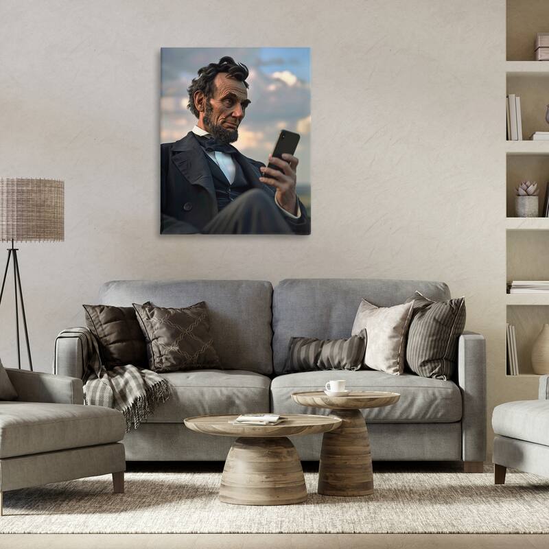 Stupell Abe Lincoln with Cellphone Canvas Wall Art Design By Michael McKinney