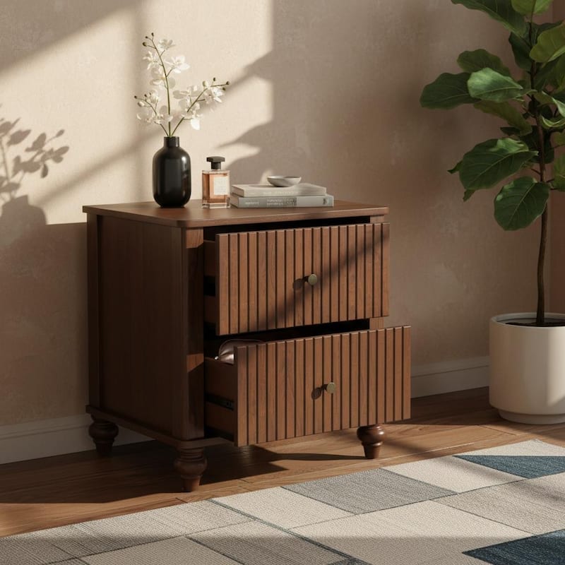 Christopher Knight Home - Modern Compact 23"H Wooden Nightstand Set with Vertical Slats Front Textured, Set of 2