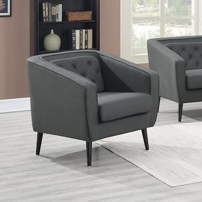 Mid-Century Modern Tufted Tuxedo Arm Grey Chair