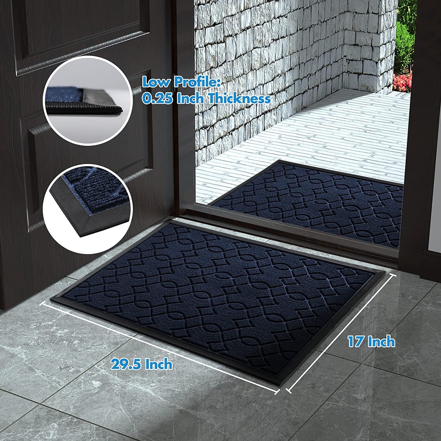 HOMWE Front Door Mats 2 PC Set 29.5 x 17 All Weather Entry and Back Yard Door Mat Indoor and Outdoor Safe Slip Resistant Rubber Backing