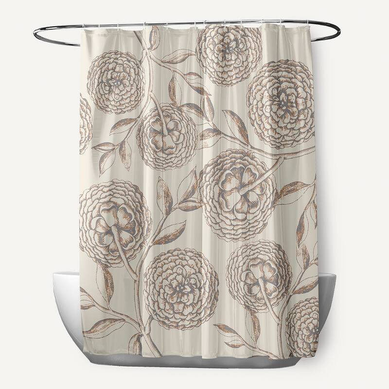 71 x 74-inch Antique Flowers Floral Print Shower Curtain
