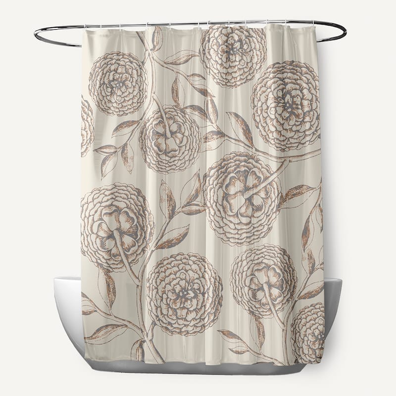 71 x 74-inch Antique Flowers Floral Print Shower Curtain - Grey