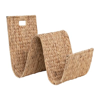 Hand-Woven Water Hyacinth and Metal Magazine Holder - 19.7"L x 13.4"W x 16.5"H