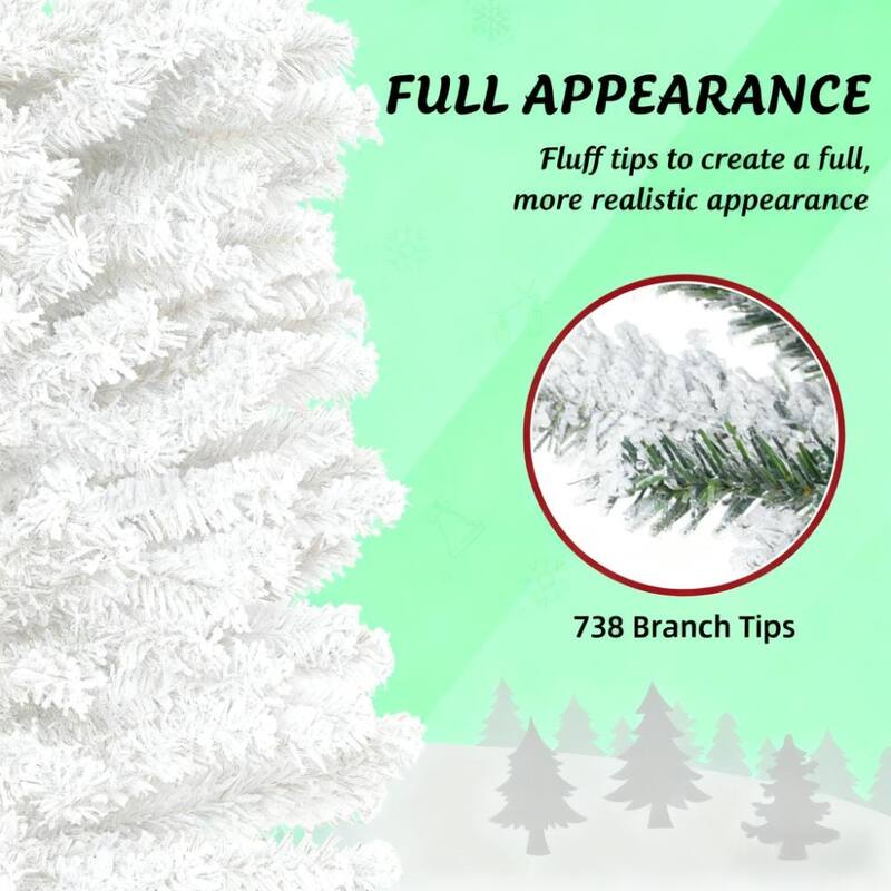 7.4 Foot Christmas Yard Decor,Flocked Christmas Tree with Faux Snow, Dense Branches - Green
